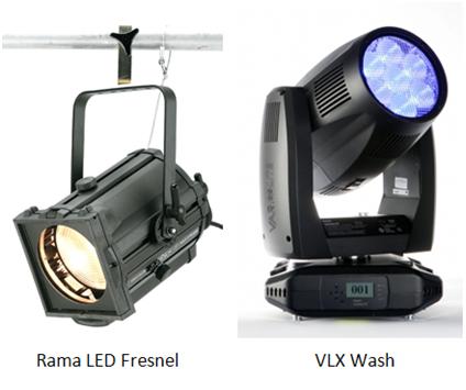 Прибор RAMA LED Fresnel от Philips Selecon и светодиодный светильник VLX Wash от Vari-Lite.JPG